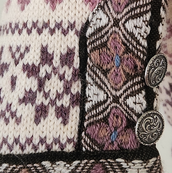 Vintage DALE OF NORWAY Sz 42 Ski Nordic Fair Isle Purple Wool Sweater READ FLAWS - Picture 4 of 9